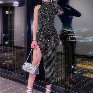 Long side slit rhinestone dress